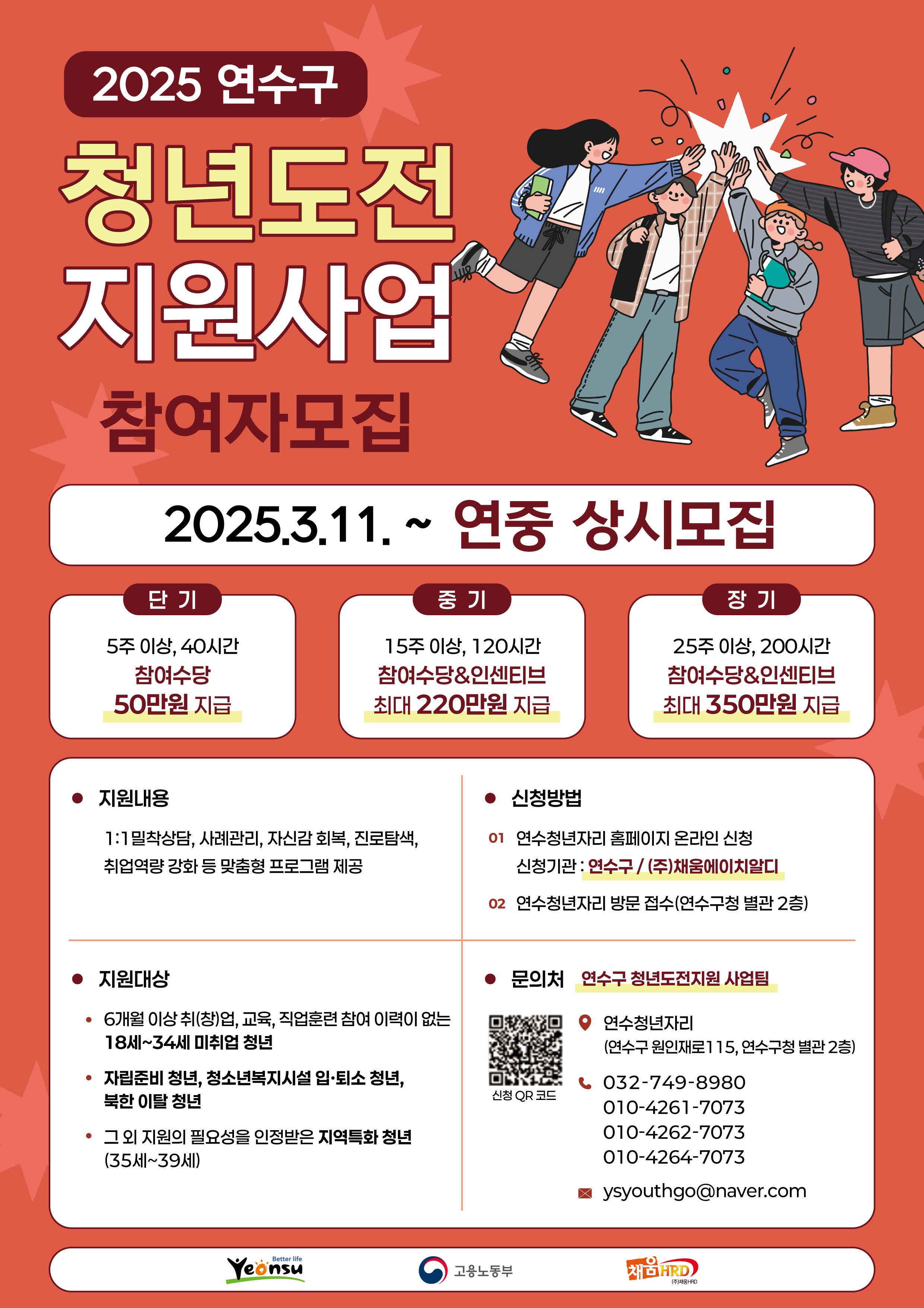 연수구가 장기 미취업 청년들의 자신감 회복과 취업역량 강화를 위해 2025년 청년도전지원사업을 시작한다